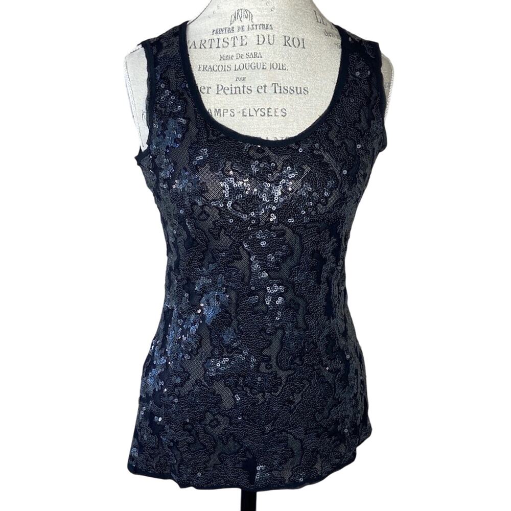 Love Stitch Black Sequin Mesh Tank Top Women's Size Medium New With Tags